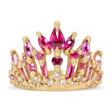 Pink Star Bright Short Lace Petal Ring with Diamonds - Made to Order